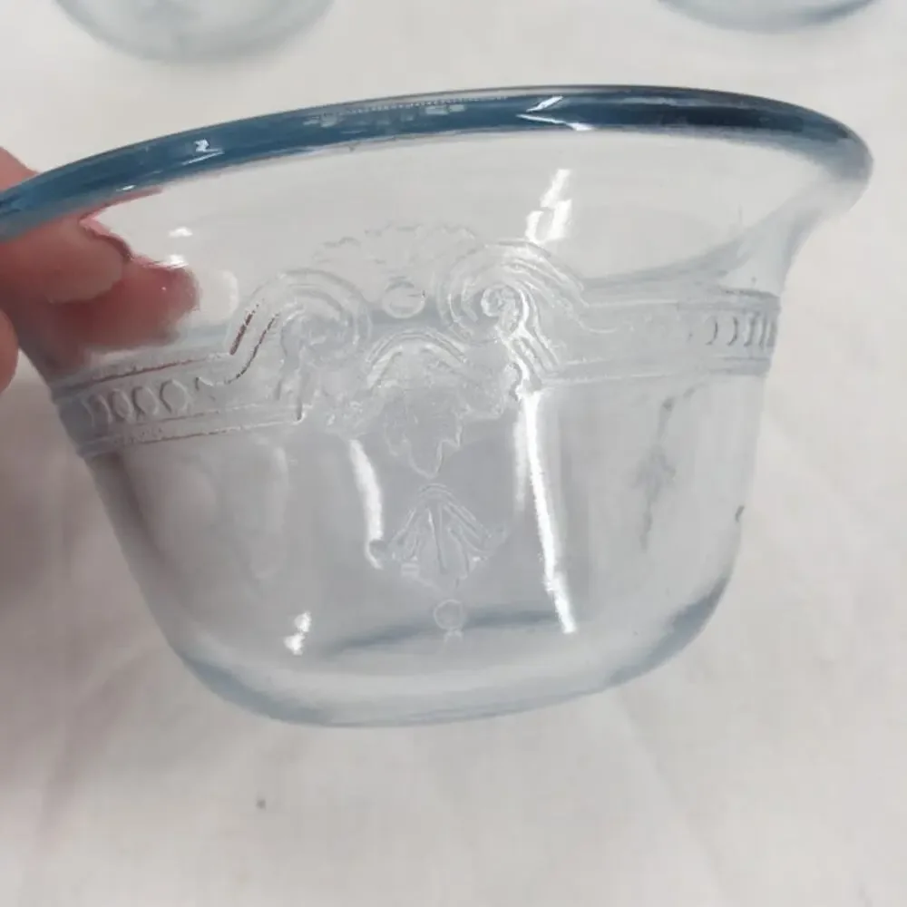 Set of 3 Fire-King Oven glass Philbe blue custard cups 4